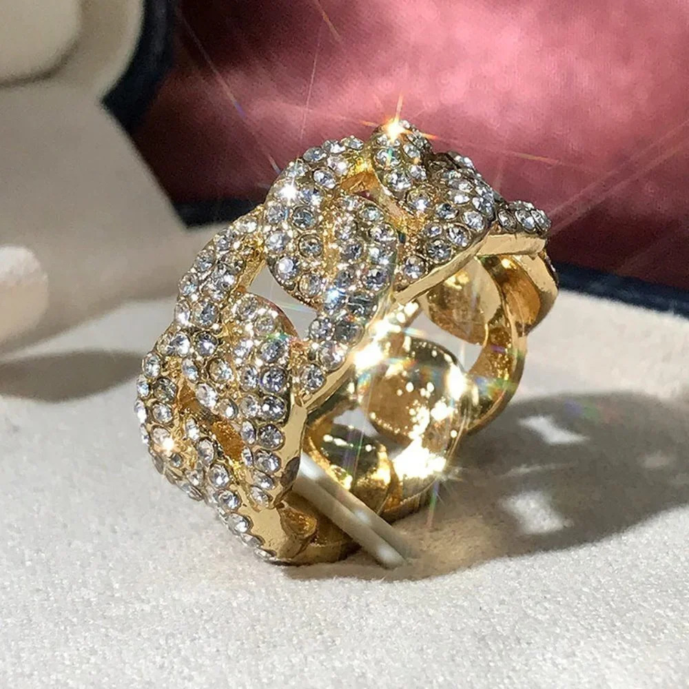 Elegant Gold Crystal Women's/Men's Statement Ring Sz 10 Unisex - Picture 10 of 12